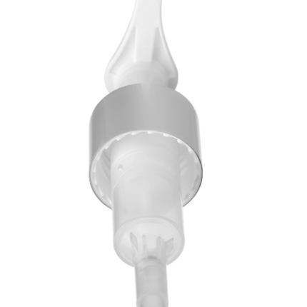 Matte Silver Collar Saddle Head Lotion Pump 24/410 with 2.5cc output and 10" dip tube. Buy direct and save!